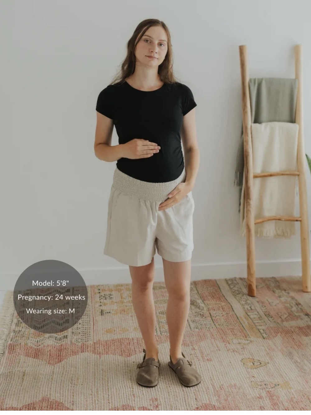 Emme Mama Maternity Smocked Waist Linen-Blend Shorts in Natural, Medium - NWT